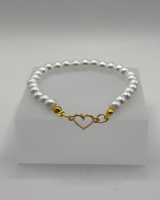 Elastic Bracelet white/gold heart