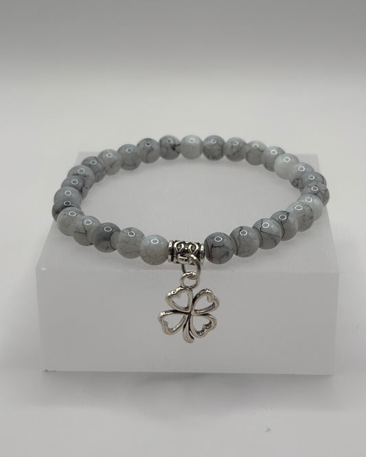 Elastic Bracelet white marble/clover