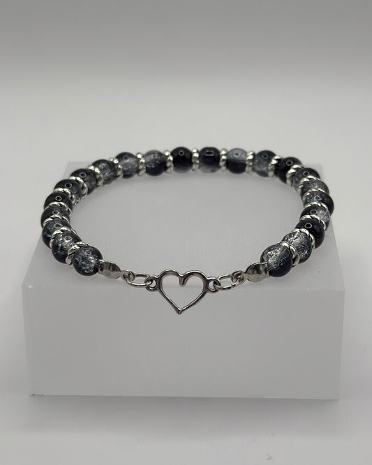Elastic Bracelet Black/Silver heart