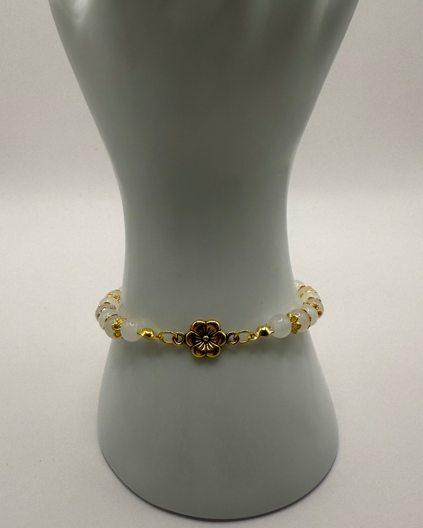 Elastic Bracelet white/gold/flower