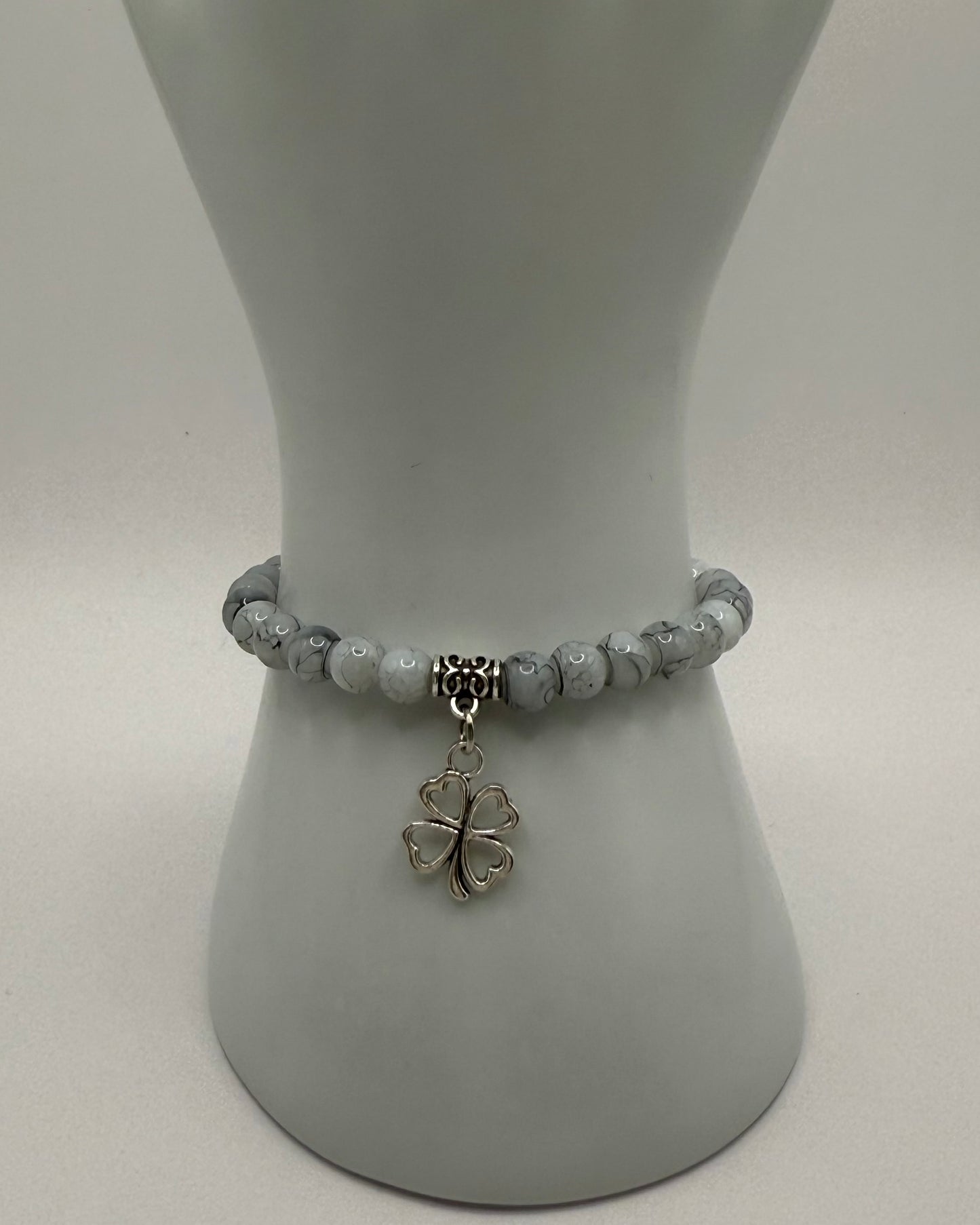 Elastic Bracelet white marble/clover