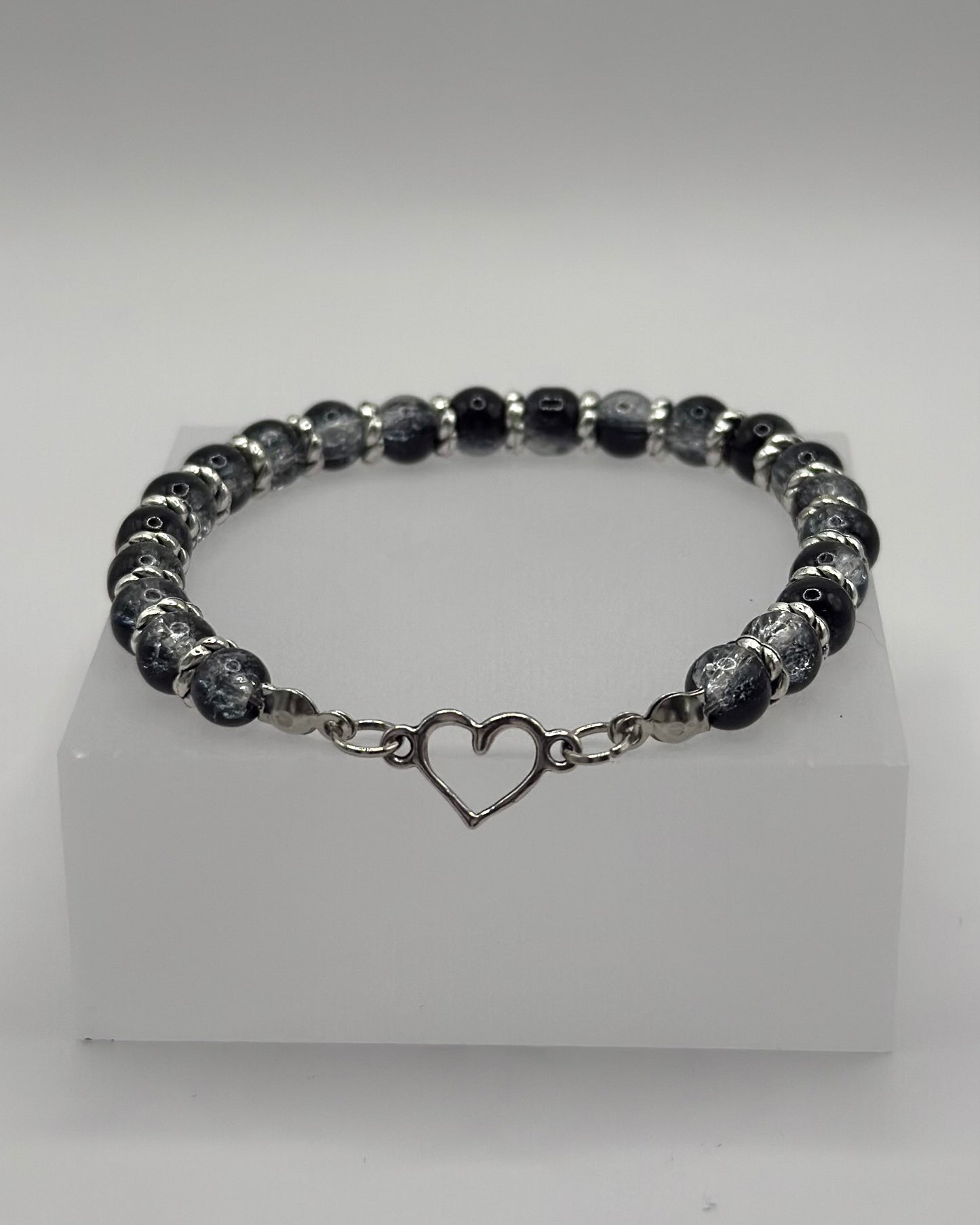 Elastic Bracelet Black/Silver heart