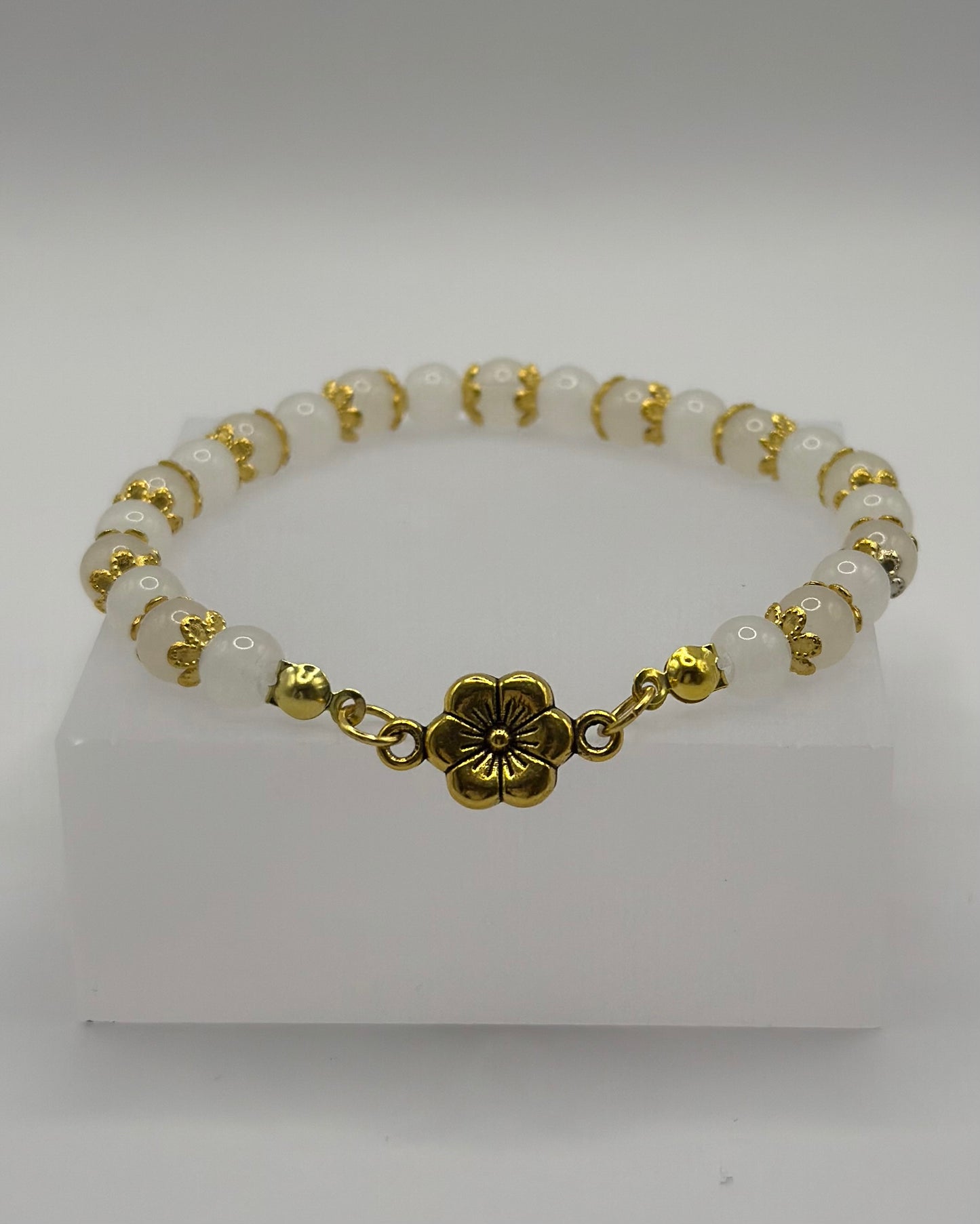 Elastic Bracelet white/gold/flower