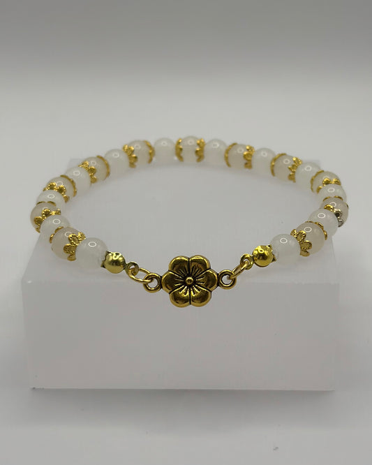 Elastic Bracelet white/gold/flower